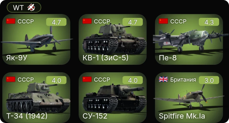 WT — Пе-8 | Як-9У | КВ-1 (ЗиС-5) | СУ-152 | P-400