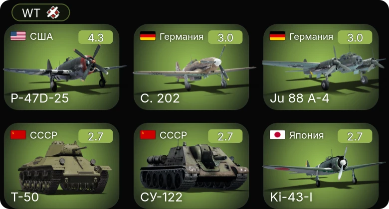 WT — P-47D-25 | Ju 88 A-4 | Ju 88 C-6 | Ju 87 D-3 | S.M.79 серия 8