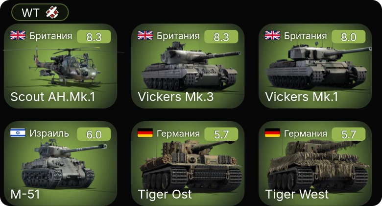 WT — 6 ранг: 1шт 5 ранг: 2шт