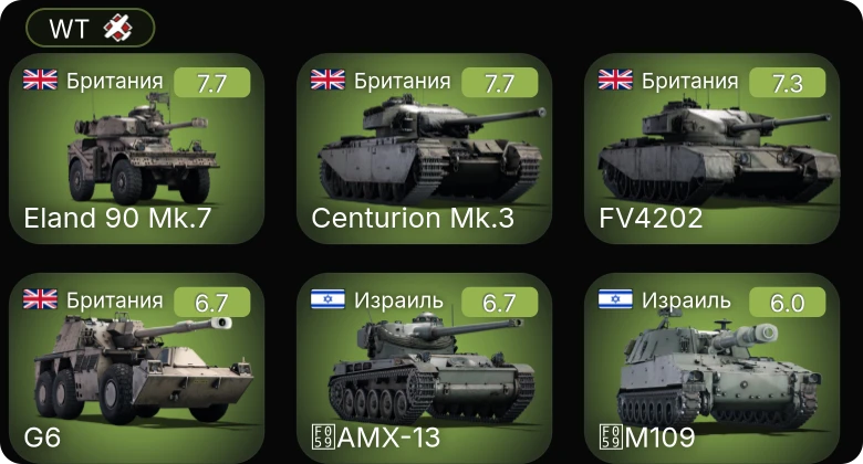 WT — FV4202 | Centurion Mk.3 | Eland 90 Mk.7 | G6 | M-51