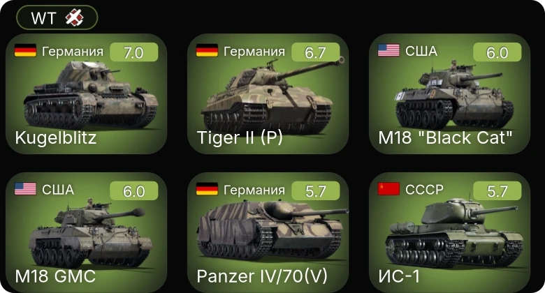 WT — M24 | M4A1 (76) W | M6A1 | M18 "Black Cat" | M18 GMC
