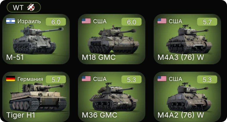 WT — M-51 | M4A3 (76) W | M4A2 (76) W | M18 GMC | M36 GMC