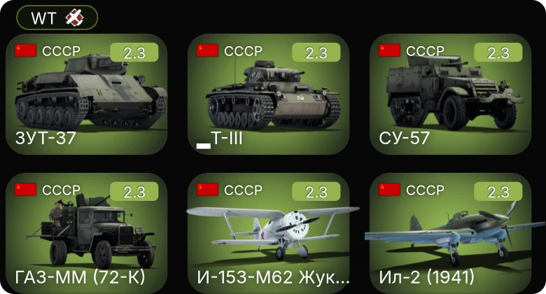 WT — ЗУТ-37 | Ил-2 (1941) | ГАЗ-ММ (72-К) | P-26A-33 | P-26A-34 M2