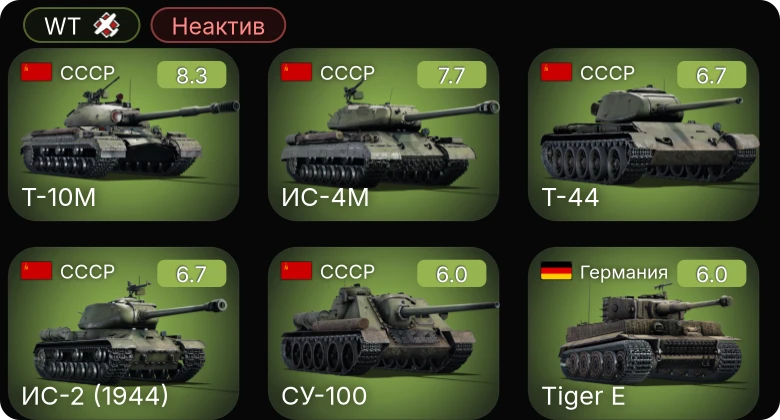WT — Неактив | 6 ранг: 1шт 5 ранг: 1шт