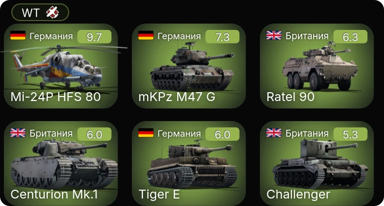 WT — 6 ранг: 1шт 5 ранг: 1шт