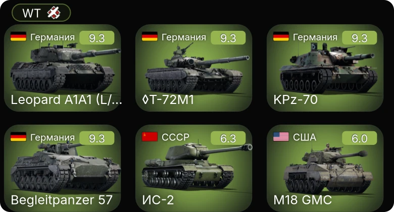 WT — 7 ранг: 1шт 6 ранг: 4шт 5 ранг: 1шт