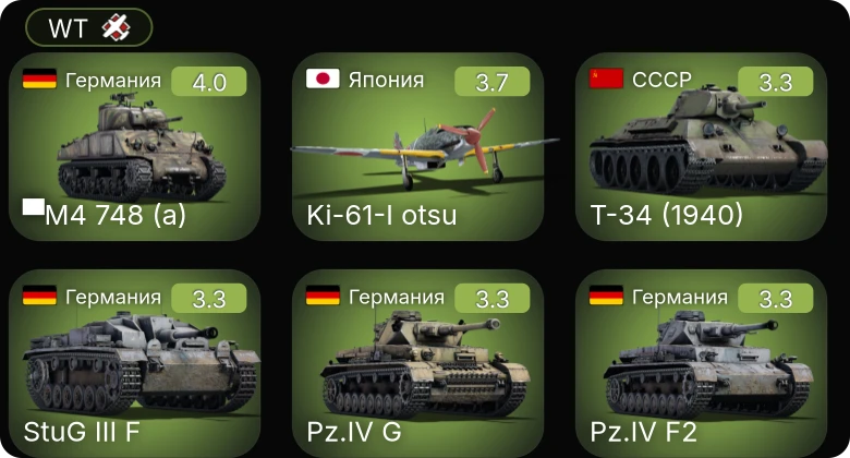 WT — ▀M4 748 (a) | M3 Lee | Т-34 (1940) | ЗиС-30 | Typhoon Mk.Ia