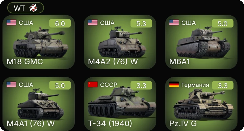 WT — M4A2 (76) W | M18 GMC | M4A1 (76) W | M6A1 | PC-451