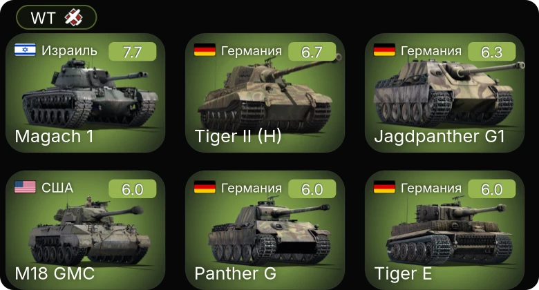 WT — Jagdpanther G1 | M18 GMC | M4A3 (76) W | M4A2 (76) W | M36 GMC
