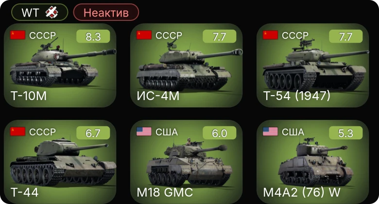 WT — Неактив | 6 ранг: 1шт 5 ранг: 2шт