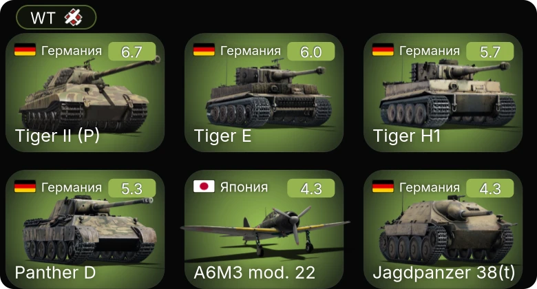 WT — M24 | Jagdpanzer 38(t) | Ki-43-III otsu | A6M3 mod. 22 | M4A1