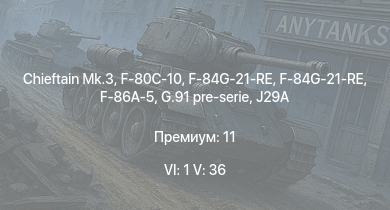 WT — 6 ранг: 1шт 5 ранг: 36шт Chieftain Mk.3 | Falcon | Scout AH.Mk.1 | G.91 pre-serie | Centurion Mk.10 | Vickers Mk.1 | Swingfire |  | Т-54 (1949) | Т-54 (1951)