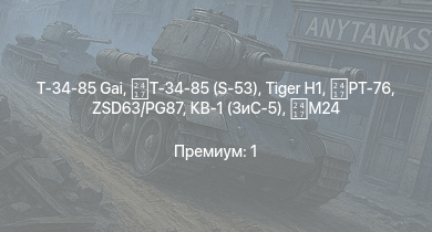 WT —   | Т-34-85 (S-53) | Т-34-85 Gai | ZSD63/PG87 | PT-76 | КВ-1 (ЗиС-5) | Z15 Erich Steinbrinck | Т-34 (1943) | HMS Vega | AEC AA