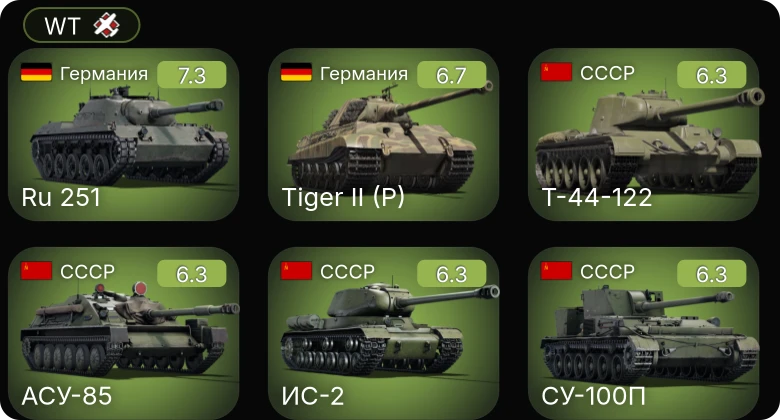 WT — Ru 251 | ИС-2 | СУ-100П | Т-44-122 | АСУ-85
