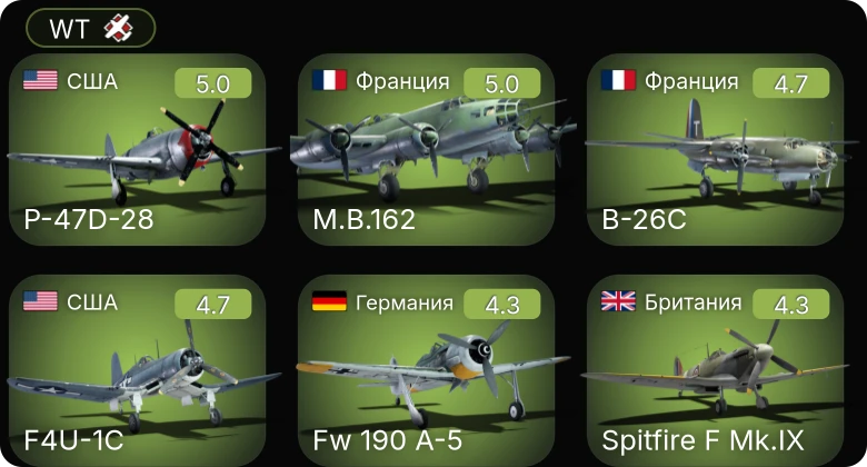 WT — F4U-1C | Fw 190 A-5 | Fw 190 A-5/U12 | P-47D-25 | P-47D-28