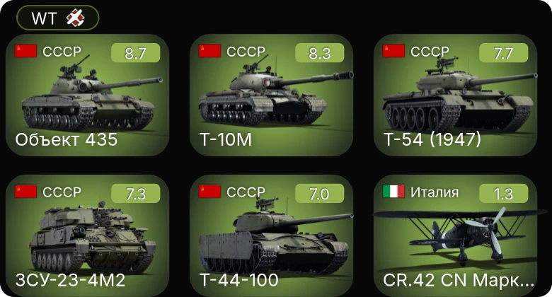 WT — 6 ранг: 2шт 5 ранг: 3шт