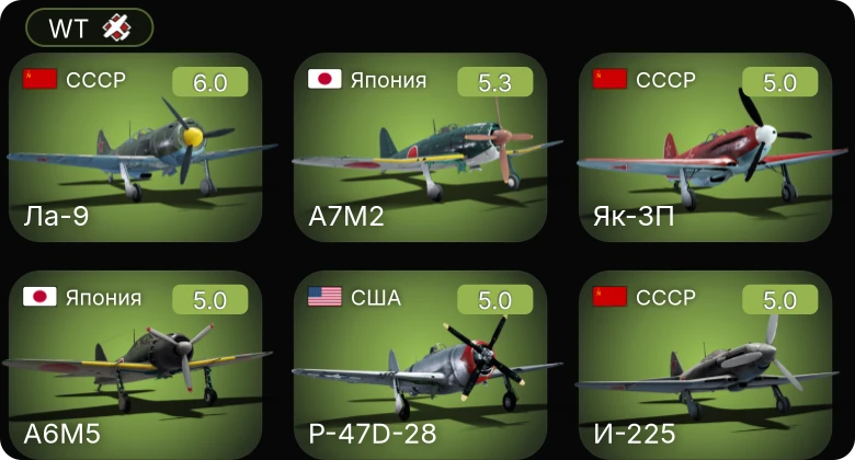WT — И-225 | Як-3П | Ла-9 | Ki-61-I hei | A7M2