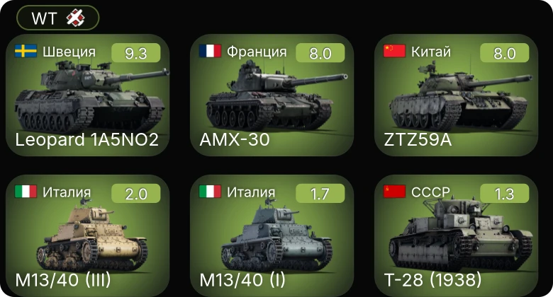 WT — 6 ранг: 1шт 5 ранг: 2шт