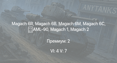WT — 6 ранг: 4шт 5 ранг: 7шт Magach 6C | Magach 6M | Magach 6R | Magach 6B | Magach 3 (ERA) | Magach 3 | Magach 6A | Magach 5 | Tiran 4 | 