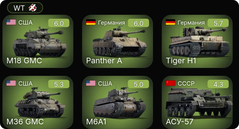 WT — P-51D-20-NA | M18 GMC | M6A1 | M19A1 | M36 GMC