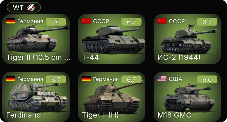 WT — СУ-100 | ИС-2 (1944) | Т-44 | M18 GMC | M4A2 (76) W