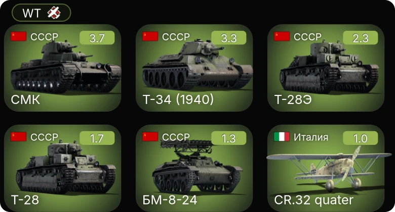 WT — СМК | Т-34 (1940) | M2A4 | LVT(A)(1) | Pz.35(t)