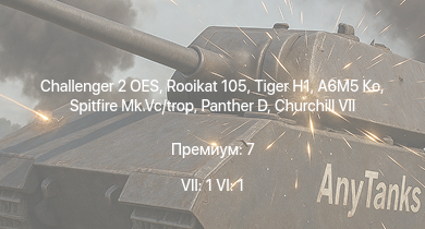 WT — 7 ранг: 1шт 6 ранг: 1шт Challenger 2 OES | Rooikat 105 |  |  | A6M5 Ко | USS Moffett | USS Trenton | USS Porter | Spitfire Mk.Vc/trop | Sherman Firefly