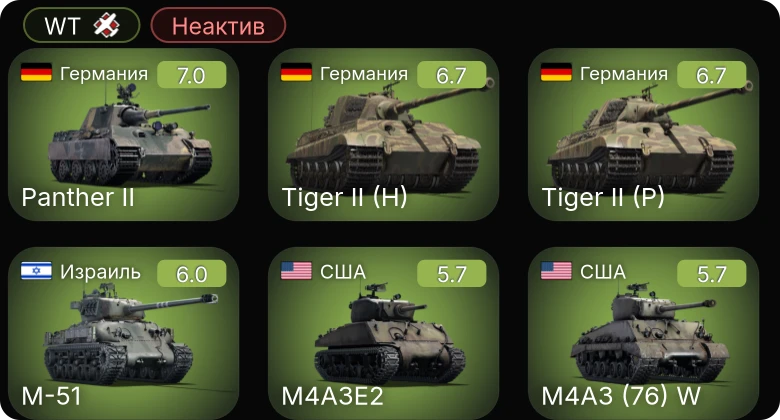 WT — Неактив | M-51 | M4A2 (76) W | M24 | M36 GMC | M4A3 (76) W