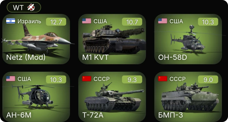 WT — 8 ранг: 1шт 7 ранг: 1шт 6 ранг: 9шт