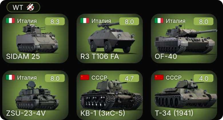 WT — 6 ранг: 1шт 5 ранг: 4шт