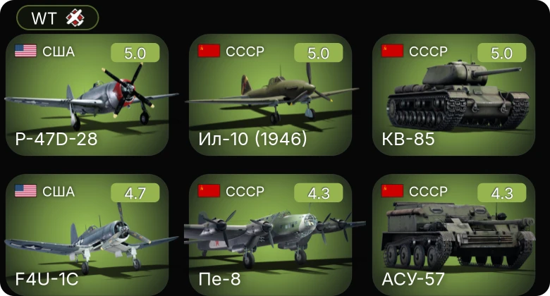 WT — F4U-1C | Ил-10 (1946) | P-63C-5 | P-47D-28 | Fw 190 A-4