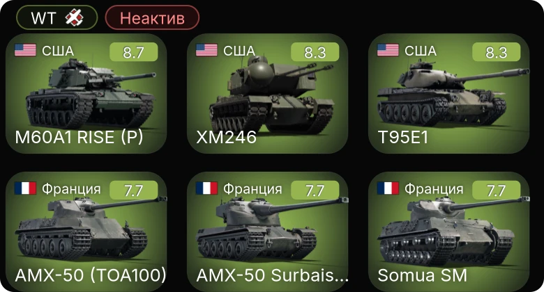 WT — Неактив | 6 ранг: 3шт 5 ранг: 5шт