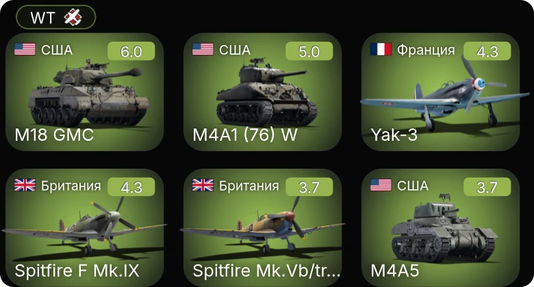 WT — M24 | M4A1 (76) W | M18 GMC | Spitfire F Mk.IX | Yak-3