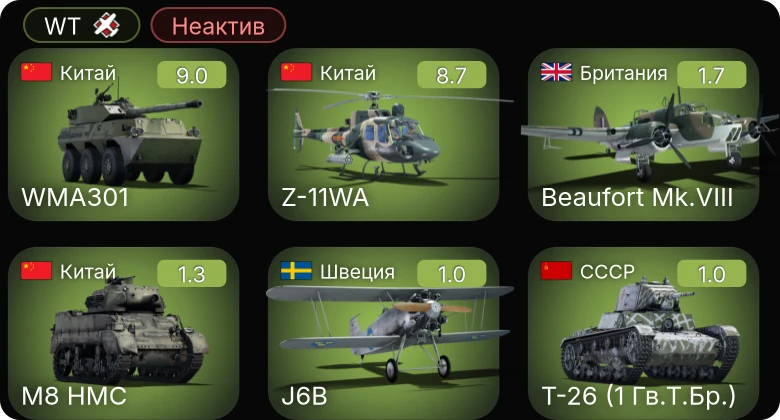 WT — Неактив | 6 ранг: 1шт 5 ранг: 1шт