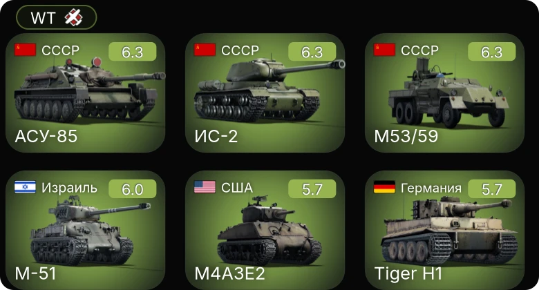 WT — ИС-2 | M53/59 | АСУ-85 | M-51 | M4A1 (76) W