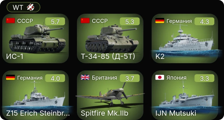 WT — Т-34-85 (Д-5Т) | ИС-1 | Ju 87 D-5 | ГАЗ-ММ (72-К) | СУ-122