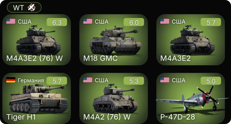 WT — M4A3E2 (76) W | M18 GMC | M4A2 (76) W | P-47D-28 | M4A3E2