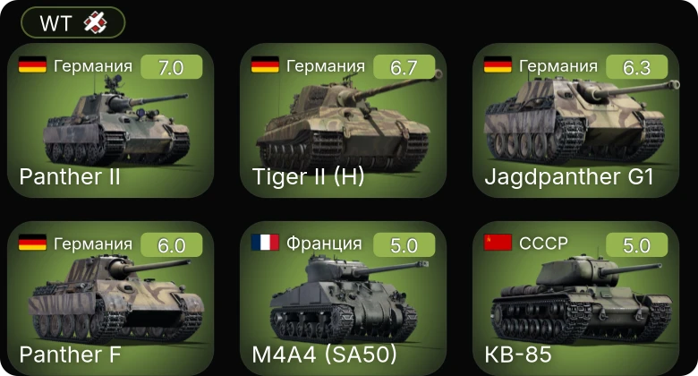 WT — Jagdpanther G1 | КВ-1 (ЗиС-5) | Як-9К | Ил-2М тип 3 | КВ-85