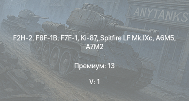 WT — 5 ранг: 1шт F2H-2 | F8F-1B | F7F-1 | Ki-87 | Spitfire LF Mk.IXc | A7M2 | N1K1-Ja | Fw 190 D-13 | J2M2 | A7M1 (NK9H)