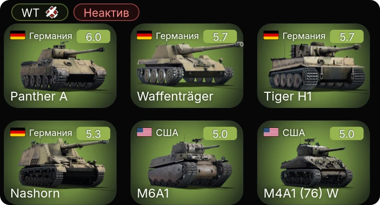 WT — Неактив | M4A1 (76) W | M6A1 | M19A1 | M44 | Waffenträger