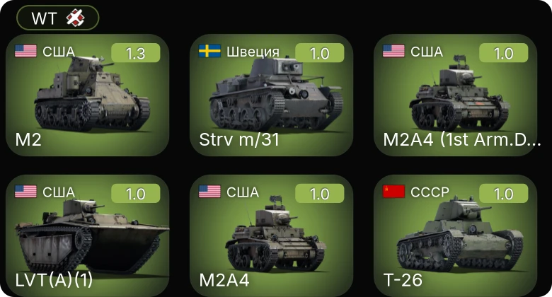 WT — M2A4 | LVT(A)(1) | M2A4 (1st Arm.Div.) | M2 | Pz.35(t)
