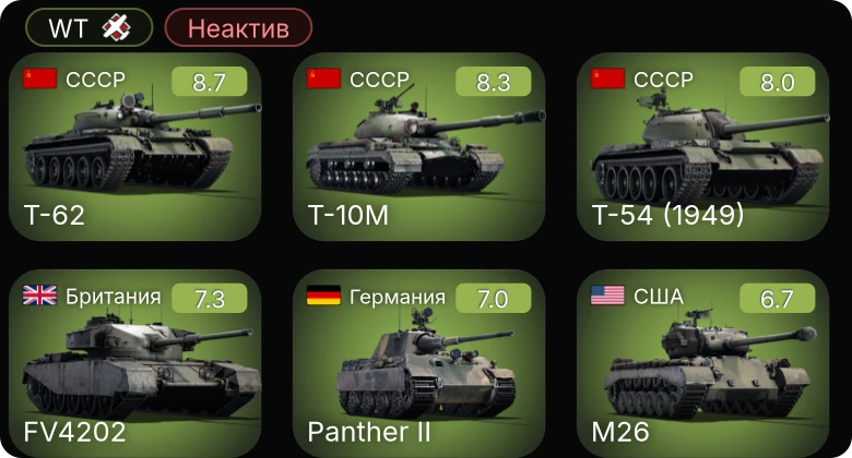 WT — Неактив | 6 ранг: 2шт 5 ранг: 1шт