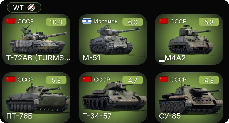 WT — 7 ранг: 1шт Т-72АВ (TURMS-T)