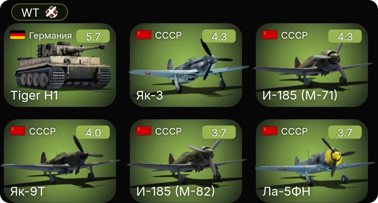 WT — Ла-5ФН | И-185 (М-71) | Як-3 | Як-9Т | И-185 (М-82)