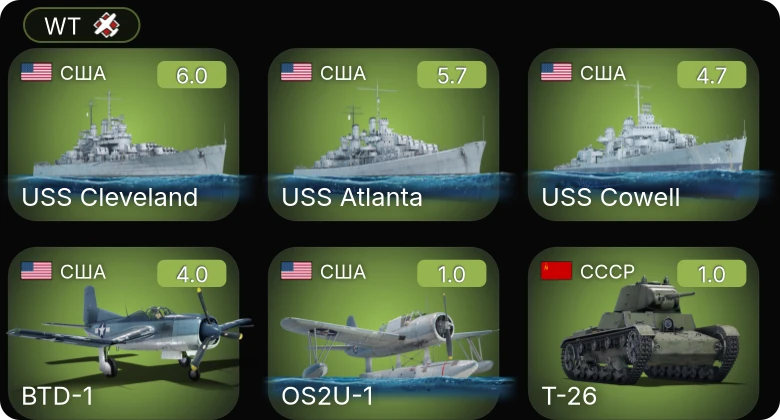WT — USS Atlanta | USS Cleveland | BTD-1 | USS Cowell | OS2U-1