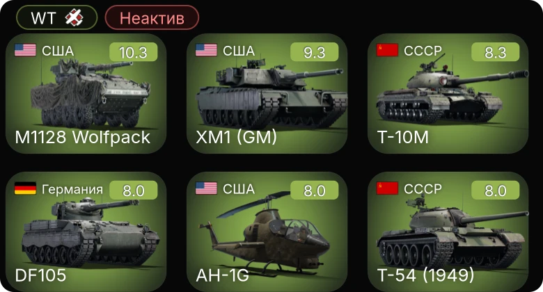 WT — Неактив | 7 ранг: 1шт 6 ранг: 2шт 5 ранг: 7шт