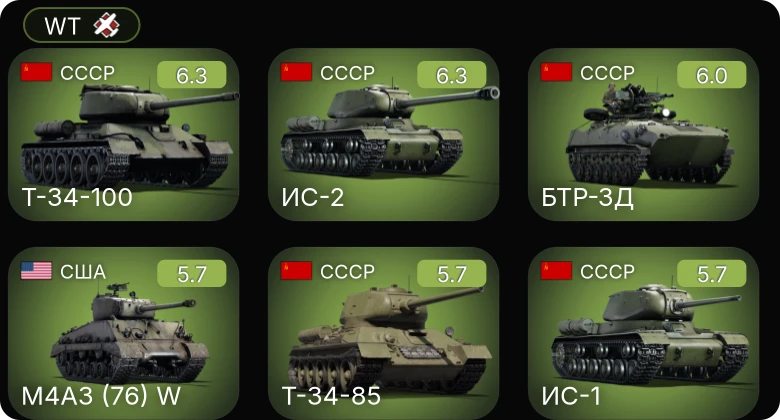 WT — БТР-ЗД | ИС-2 | Т-34-100 | M36 GMC | M4A2 (76) W