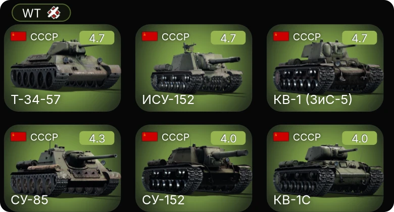 WT — КВ-1 (ЗиС-5) | ИСУ-152 | Т-34-57 | СУ-85 | СУ-152