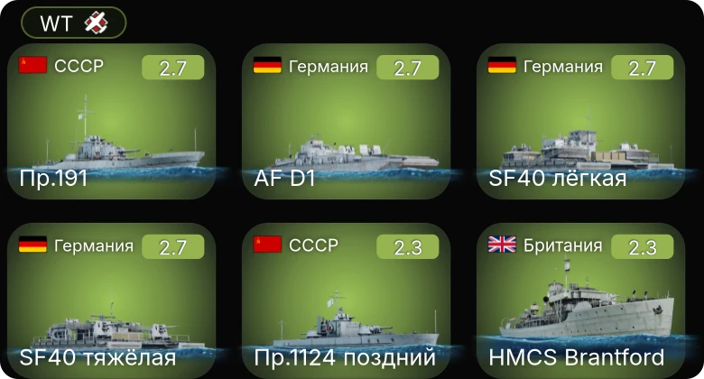 WT — AF D1 | SF40 лёгкая | SF40 тяжёлая | Пр.191 | Пр.1124 поздний