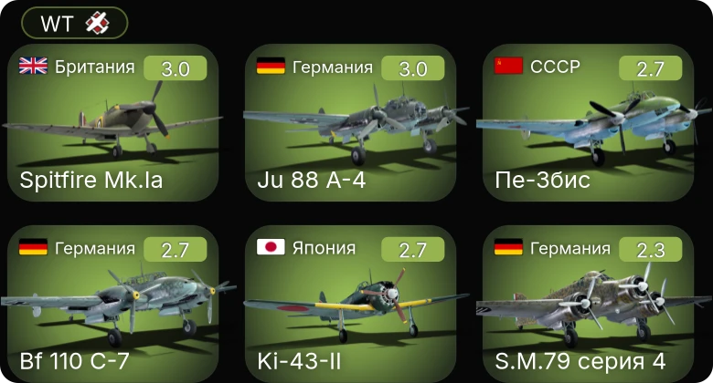 WT — F2A-3 | Ju 88 A-4 | Bf 110 C-7 | S.M.79 серия 4 | S.M.79 серия 1